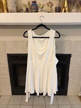 Sleeveless White Mini Dress with Draped Neckline
